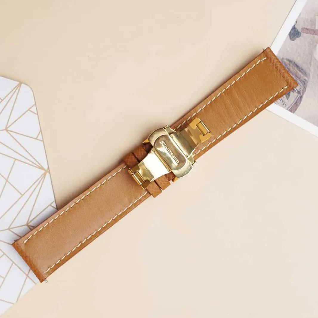 watch misery reduction interim meaningless assert elective band, Handmade Golden Brown Calf leather watch strap (23mm, Steel Folding Clasp) Premium Quality Epsom leather 
