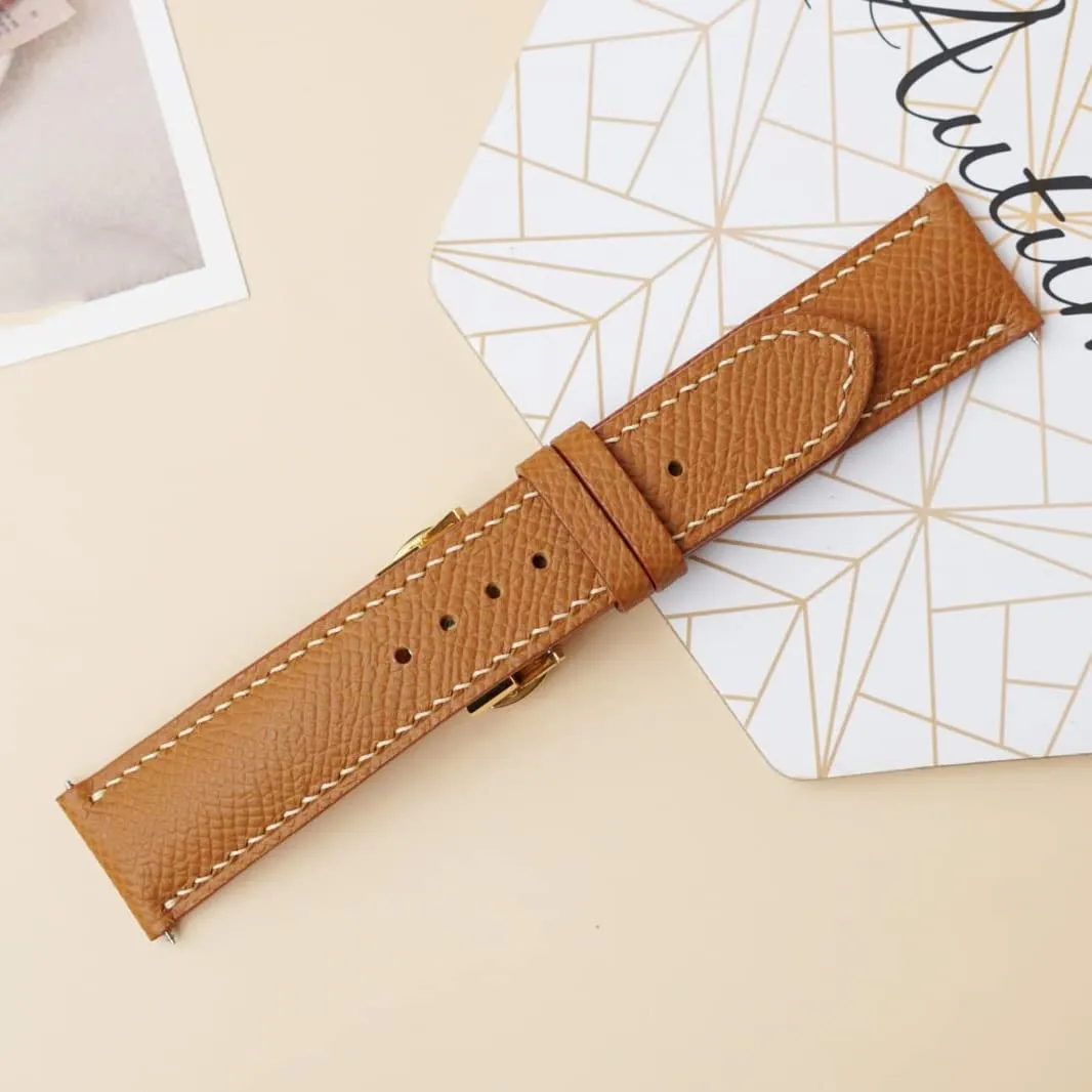 watch misery reduction interim meaningless assert elective band, Handmade Golden Brown Calf leather watch strap (23mm, Steel Folding Clasp) Premium Quality Epsom leather 