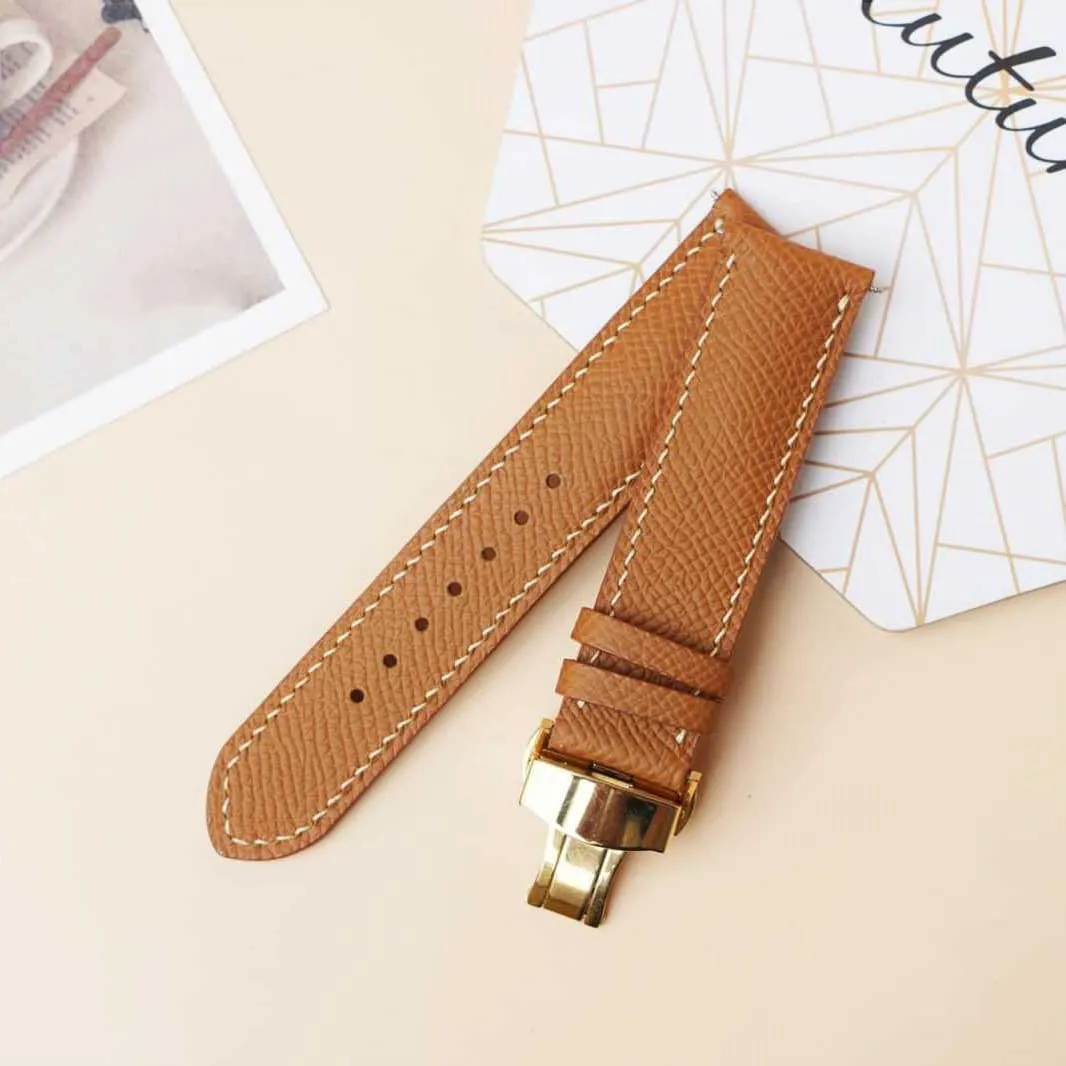 watch misery reduction interim meaningless assert elective band, Handmade Golden Brown Calf leather watch strap (23mm, Steel Folding Clasp) Premium Quality Epsom leather 