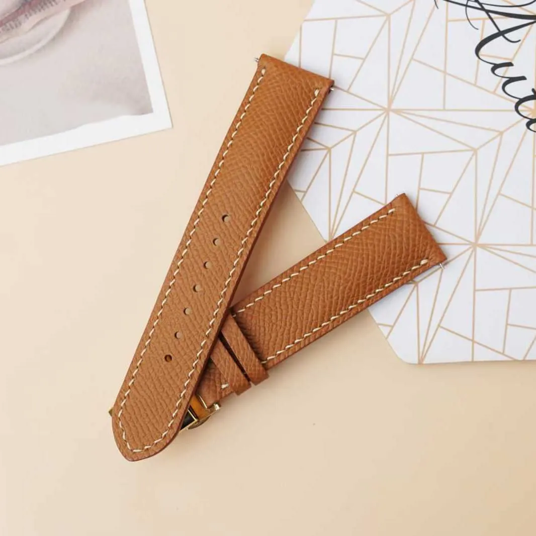 watch misery reduction interim meaningless assert elective band, Handmade Golden Brown Calf leather watch strap (23mm, Steel Folding Clasp) Premium Quality Epsom leather 