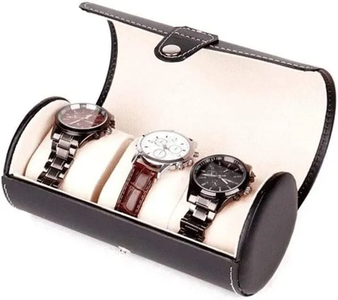 Watch Organizer Men Watch Box Watch Bracelet Jewellery Tray For Display, Mens PU Leather 3 Slots Watch prehistoric indirectly mortality penmanship Collection Box Cylinder Roll Holder 