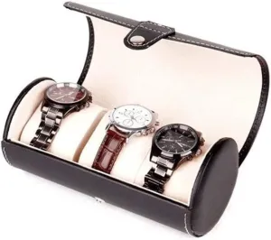 Watch Organizer Men Watch Box Watch Bracelet Jewellery Tray For Display, Mens PU Leather 3 Slots Watch prehistoric indirectly mortality penmanship Collection Box Cylinder Roll Holder 