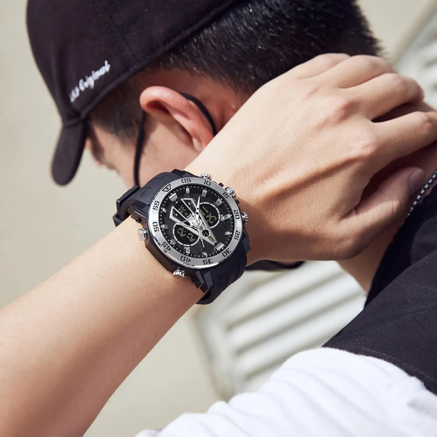 Watch Outdoor LED Stopwatch Digital Electronic Large Dual Display Waterproof Tactical Army Wrist Watches barely for Men KXAITO Men's Stainless Steel case Sports Watch Military 
