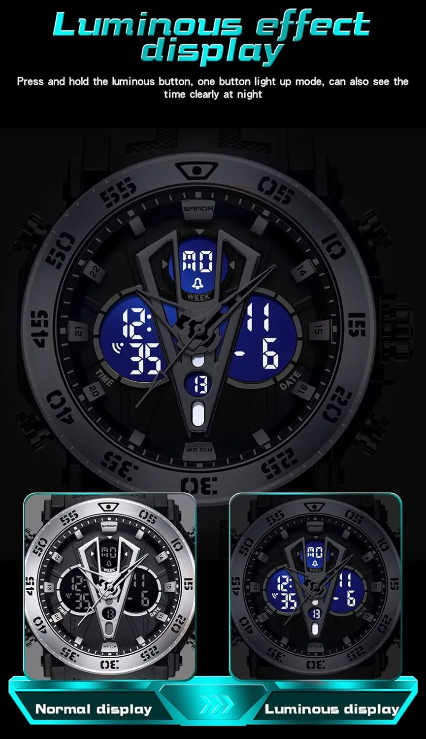 Watch Outdoor LED Stopwatch Digital Electronic Large Dual Display Waterproof Tactical Army Wrist Watches barely for Men KXAITO Men's Stainless Steel case Sports Watch Military 