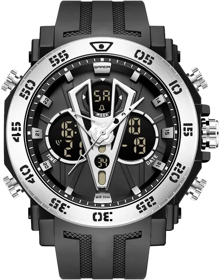 Watch Outdoor LED Stopwatch Digital Electronic Large Dual Display Waterproof Tactical Army Wrist Watches barely for Men KXAITO Men's Stainless Steel case Sports Watch Military 