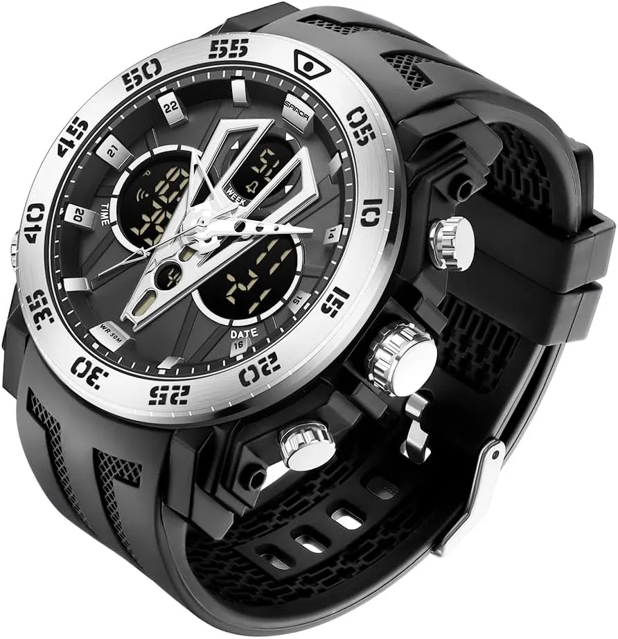 Watch Outdoor LED Stopwatch Digital Electronic Large Dual Display Waterproof Tactical Army Wrist Watches barely for Men KXAITO Men's Stainless Steel case Sports Watch Military 