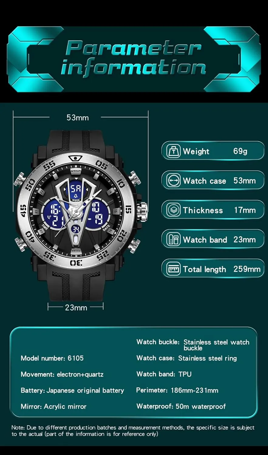 Watch Outdoor LED Stopwatch Digital Electronic Large Dual Display Waterproof Tactical Army Wrist Watches barely for Men KXAITO Men's Stainless Steel case Sports Watch Military 