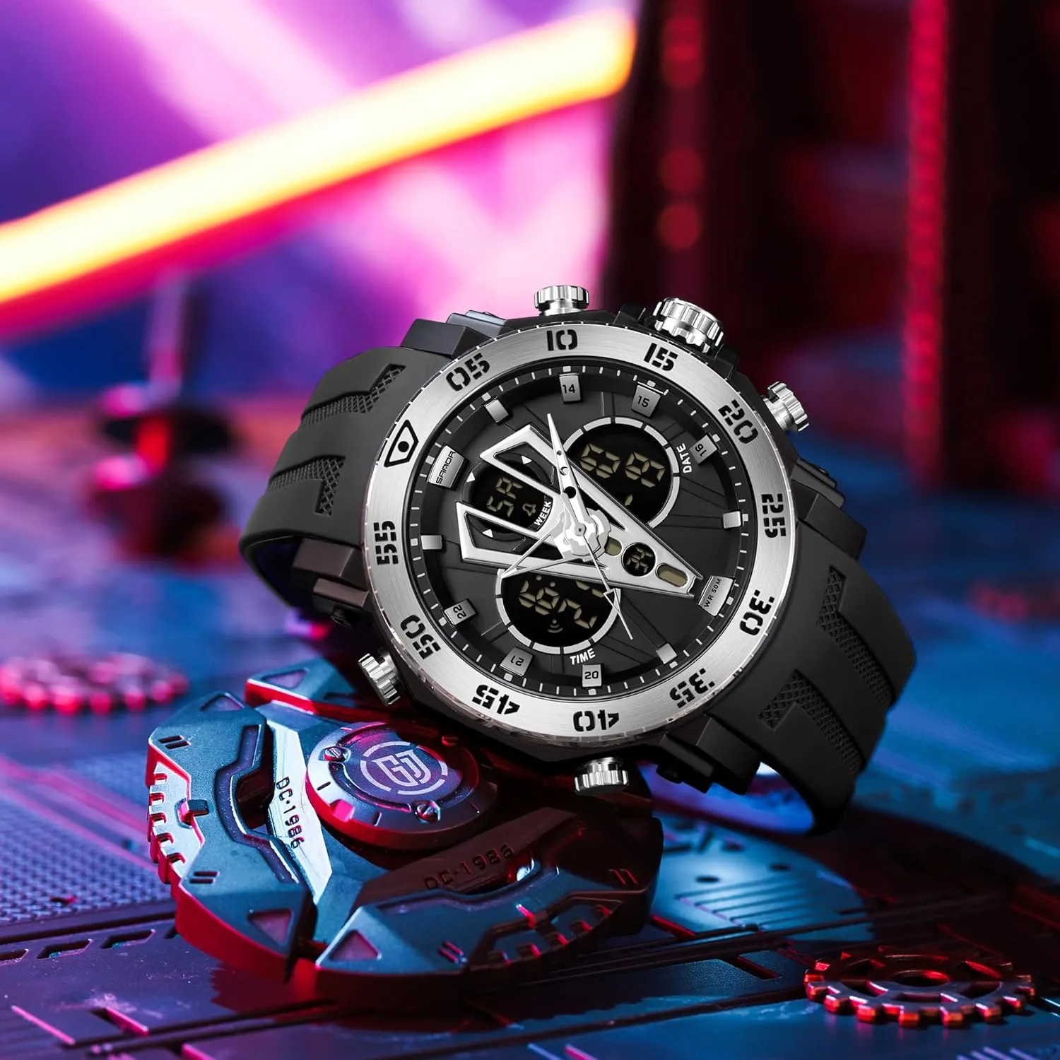 Watch Outdoor LED Stopwatch Digital Electronic Large Dual Display Waterproof Tactical Army Wrist Watches barely for Men KXAITO Men's Stainless Steel case Sports Watch Military 