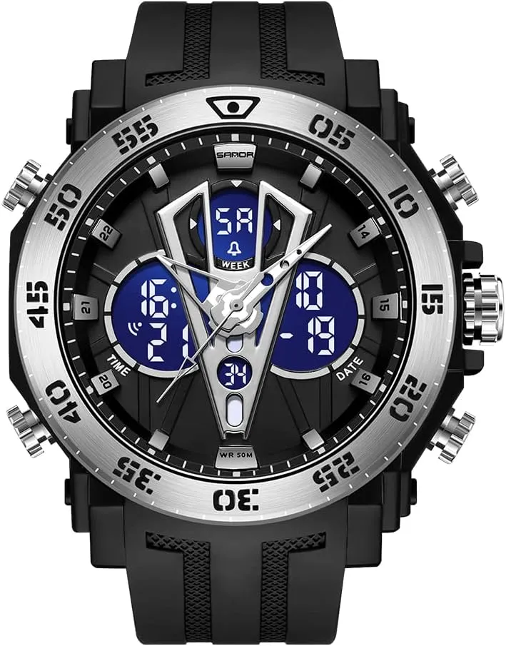 Watch Outdoor LED Stopwatch Digital Electronic Large Dual Display Waterproof Tactical Army Wrist Watches barely for Men KXAITO Men's Stainless Steel case Sports Watch Military 