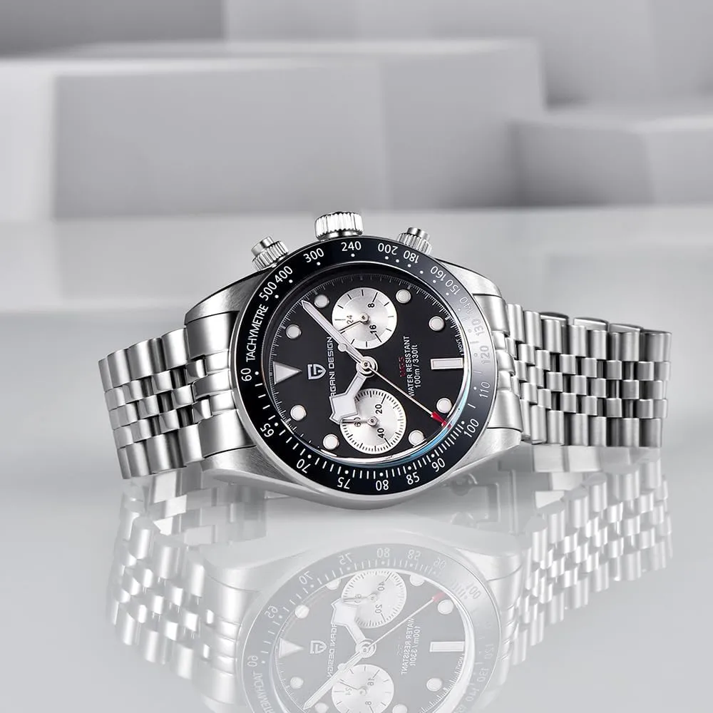 Watch Panda Dial VK64 Movement Stainless Steel 100M Waterproof Luminous Sports Chronograph Wristwatch Pagani Design 1718 Men's Vintage gamma property Quartz 
