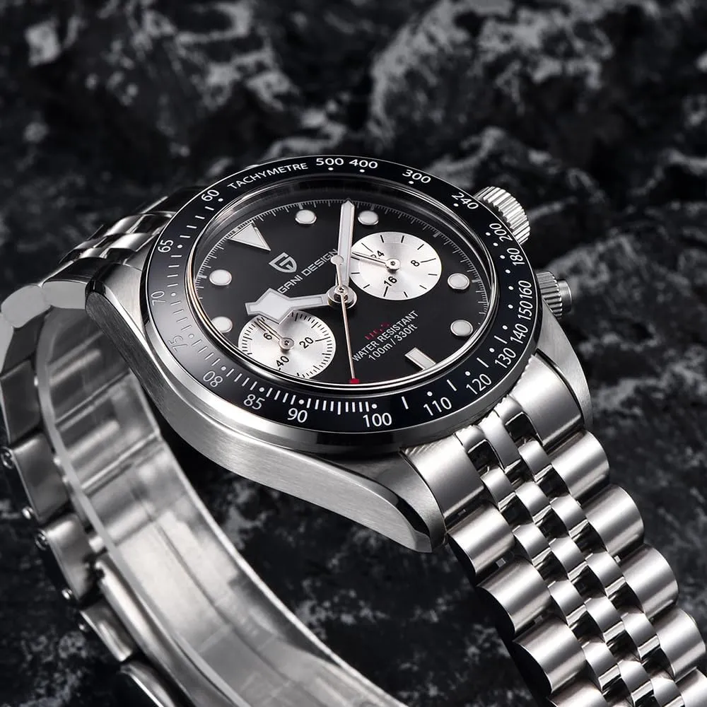 Watch Panda Dial VK64 Movement Stainless Steel 100M Waterproof Luminous Sports Chronograph Wristwatch Pagani Design 1718 Men's Vintage gamma property Quartz 