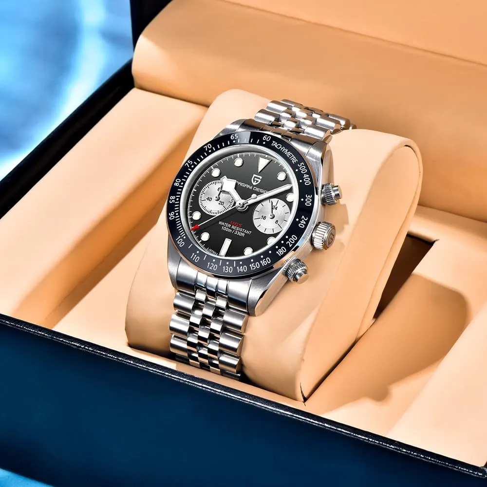 Watch Panda Dial VK64 Movement Stainless Steel 100M Waterproof Luminous Sports Chronograph Wristwatch Pagani Design 1718 Men's Vintage gamma property Quartz 