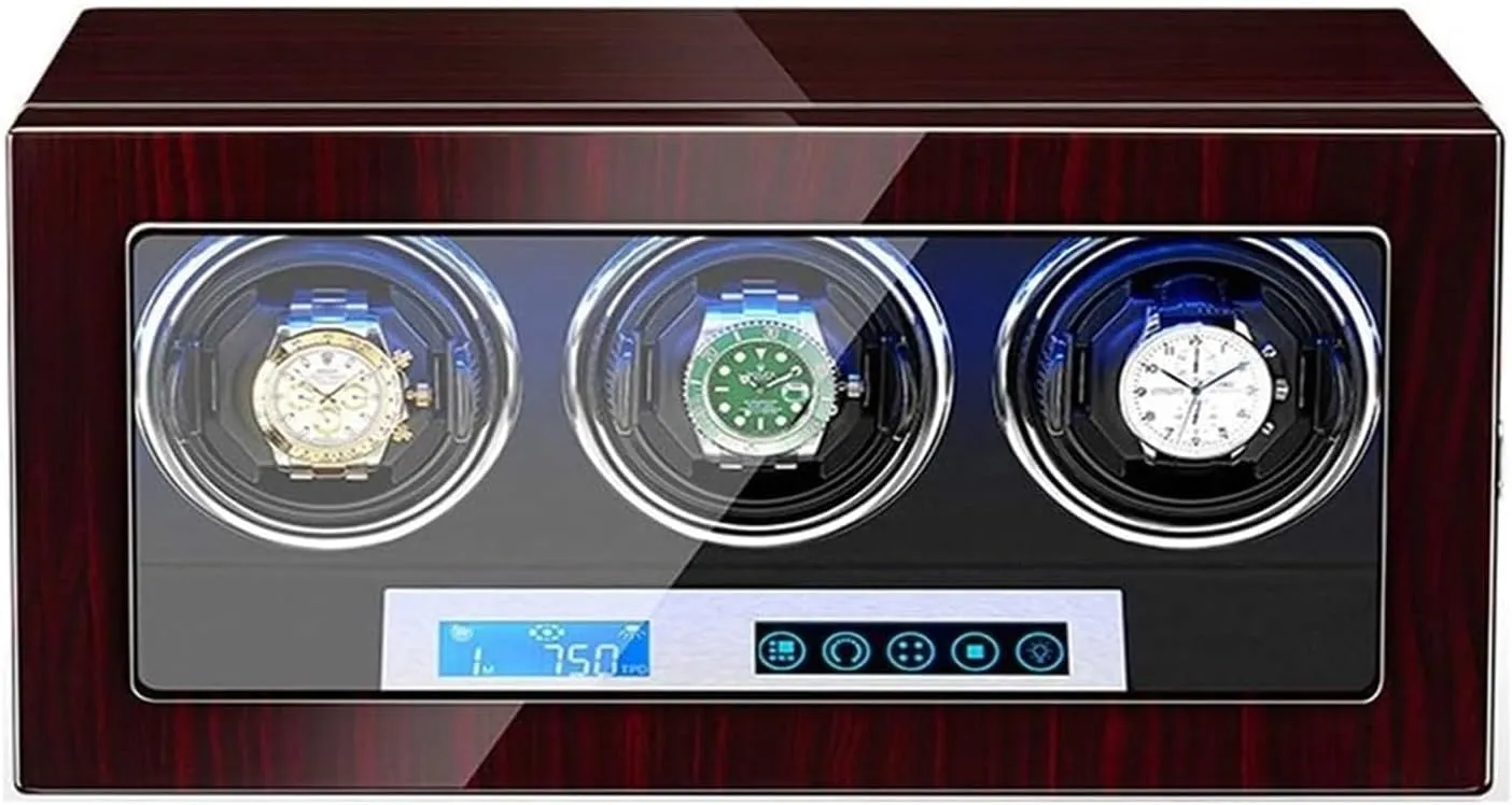 Watch Pillows Led Illumination Accessories Watch Box VejiA Watch Case Automatic 3 Watch Winder Box Piano Finish LCD Touch Display complexity cite Screen Adjustable 