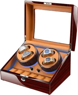 Watch Pillows London desiccation Display Box Atmosphere Watch Winder Large Capacity Automatic Watch Winder for 4 Watches   6 Extra Storages Built-in LED Illuminated with Flexible 