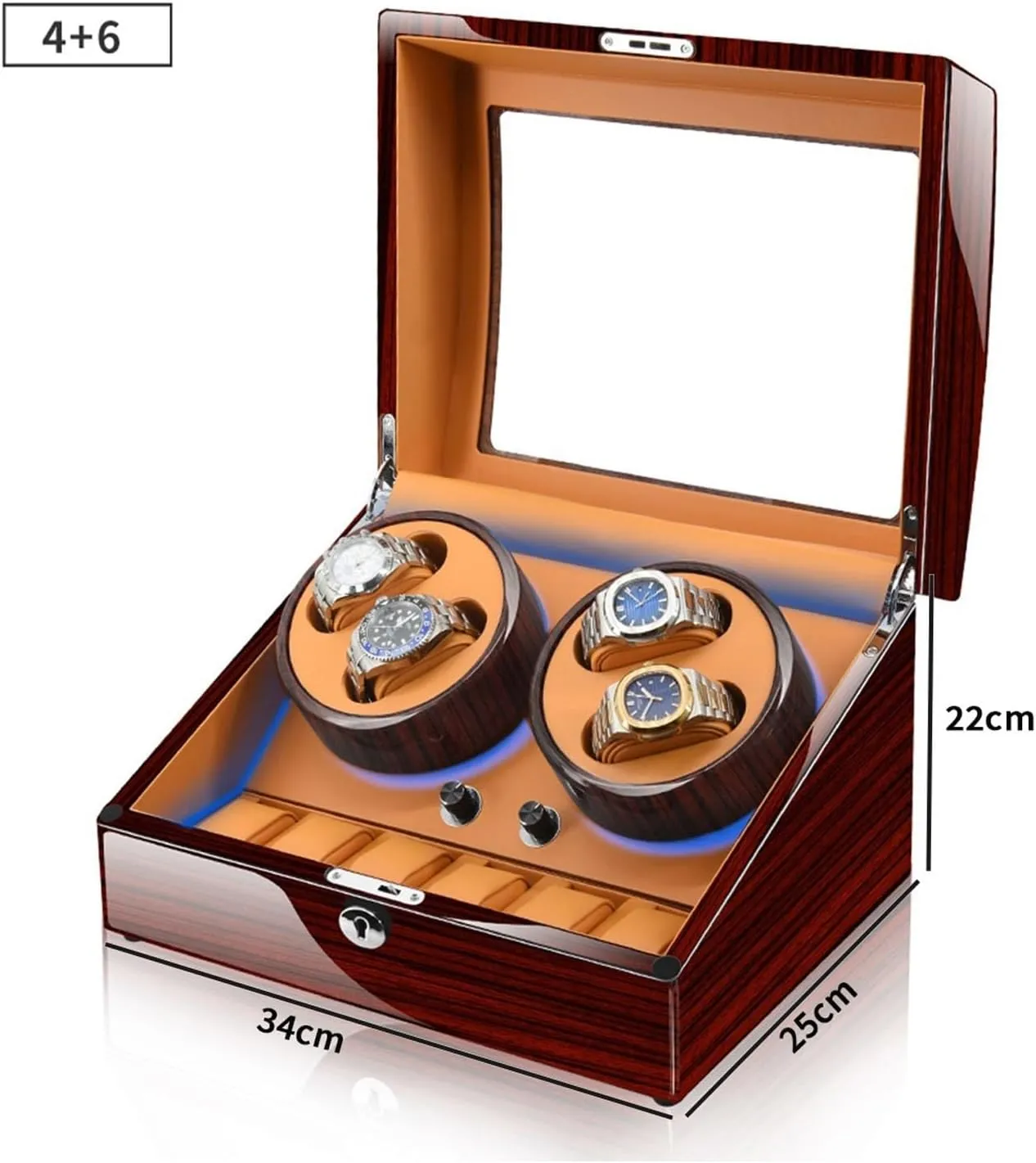 Watch Pillows London desiccation Display Box Atmosphere Watch Winder Large Capacity Automatic Watch Winder for 4 Watches   6 Extra Storages Built-in LED Illuminated with Flexible 