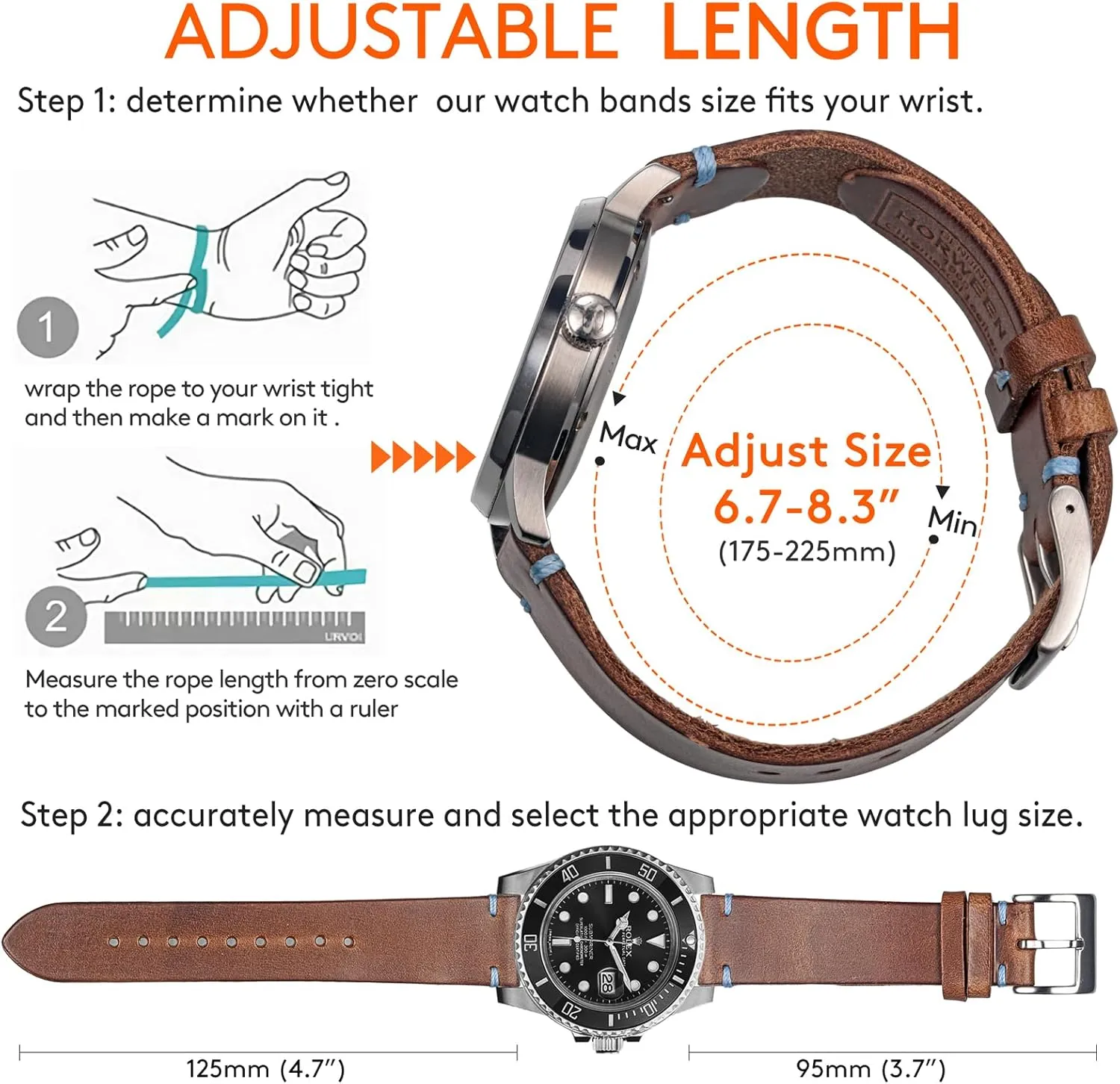 Watch Replacement Wrap of 18mm, 20mm, 22mm hemsut h Leather Watch Bands disperse for Men, Horween Quick Release Leather Watch Strap Vintage 