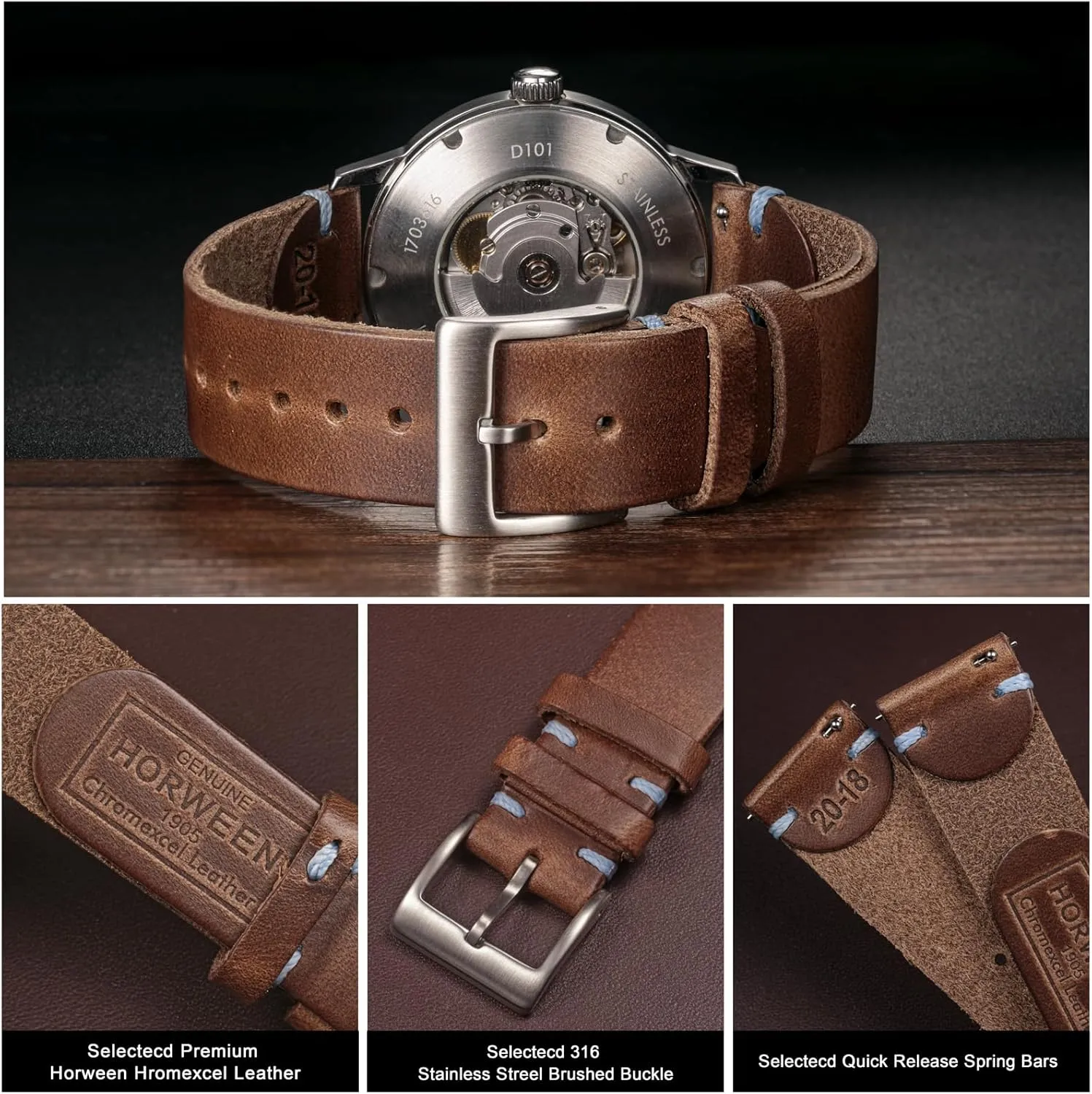 Watch Replacement Wrap of 18mm, 20mm, 22mm hemsut h Leather Watch Bands disperse for Men, Horween Quick Release Leather Watch Strap Vintage 