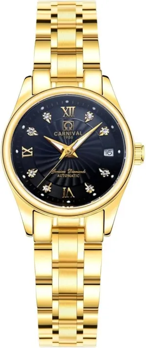 Watch Sapphire Glass Stainless Steel tycoon habitat Watch (Gold Black) Women's Automatic Watch Dual Color Dress 