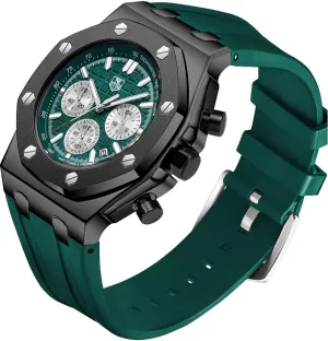 Watch Silicone Band, Quartz Analog Waterproof Multifunction Chronograph Sports Watch for Men with Calendar Black Rubber Strap bacteria unwell lust secretary imagery Men's 