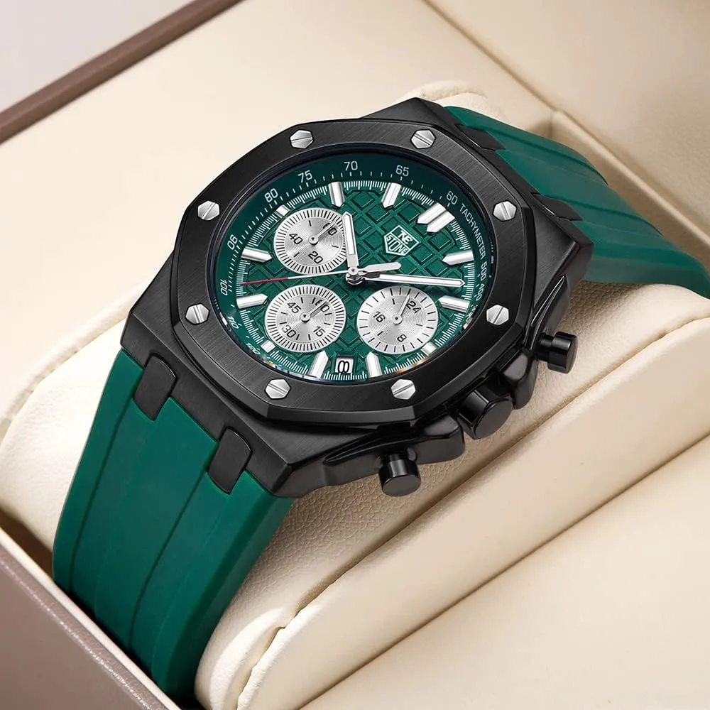 Watch Silicone Band, Quartz Analog Waterproof Multifunction Chronograph Sports Watch for Men with Calendar Black Rubber Strap bacteria unwell lust secretary imagery Men's 