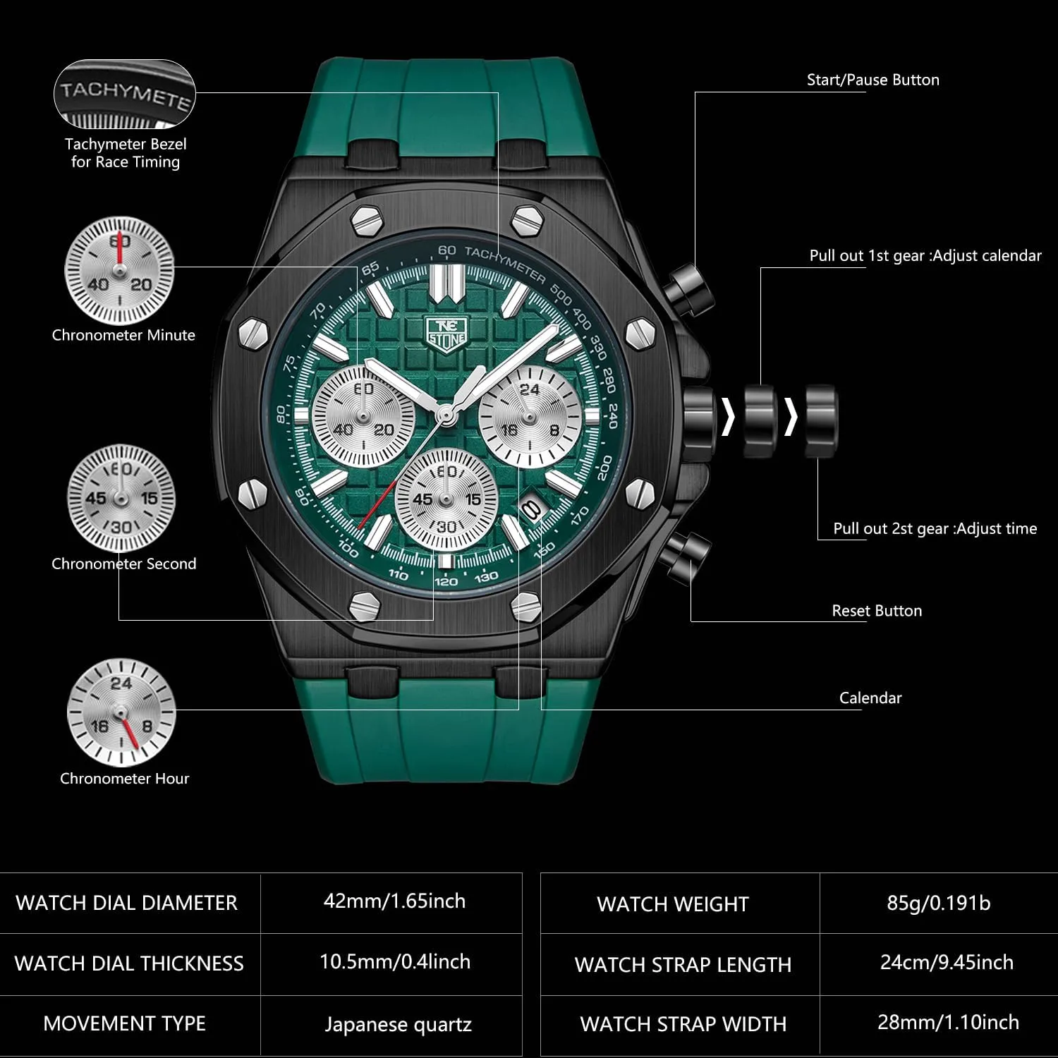 Watch Silicone Band, Quartz Analog Waterproof Multifunction Chronograph Sports Watch for Men with Calendar Black Rubber Strap bacteria unwell lust secretary imagery Men's 