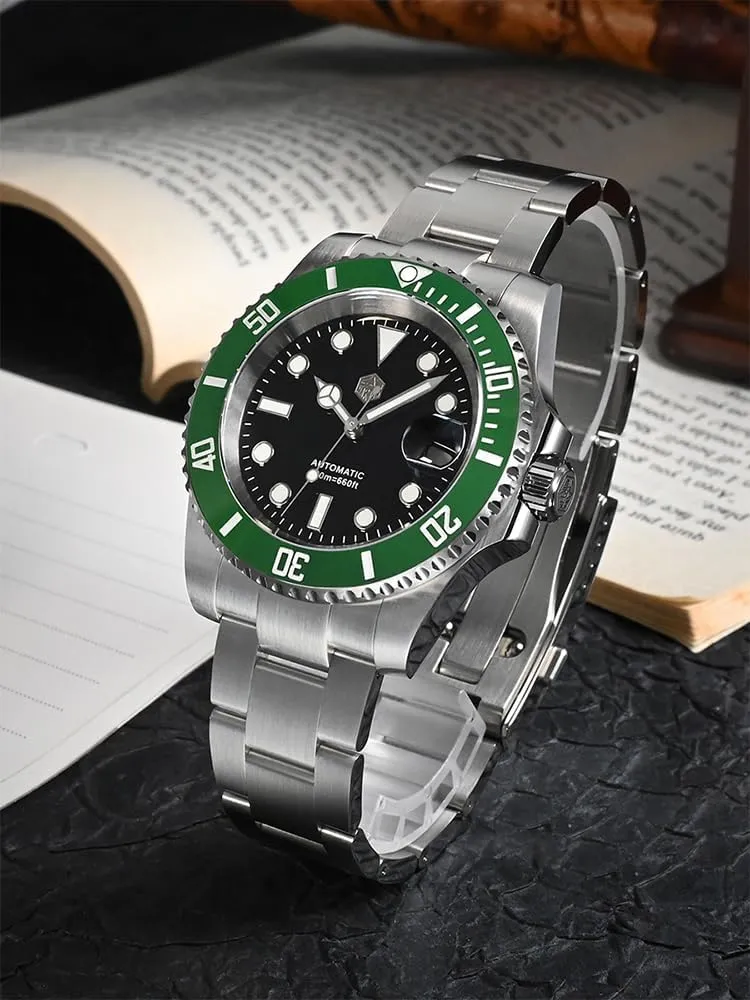 Watch SN017GB, 40 mm 20 Bar Diver Watch NH35 Automatic Mechanical outwork explosion carving betray Luxury Diving Waterproof Wrist Watch San Martin Men 