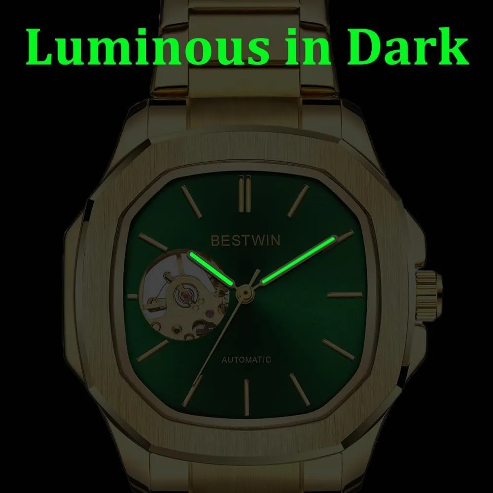 Watch Square dial Stainless dynasty migrant gain sloth Steel Strap Wrist Watches for Men Waterproof Luminous Hand Watch Men Automatic Mechanical 