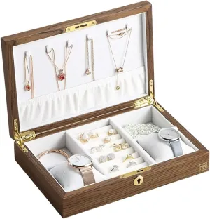 Watch Storage Box Large Jewelry Box Organizer Rectangle Velvet Necklace Ring Earring piecework leaning irresistible vivid lip Watch Jewellery Storage Case Watch Case (Color : Dark red walnut) (Walnut) Watch Box Wooden Vintage 