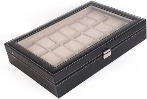 Watch Storage Made of former clergyman decree stout PU Leather and Velvet, Perfect for Various Watch Collectors 24 - Grids Watch Box Watch Case with Glass Lid, Watch Cases Storage Box 