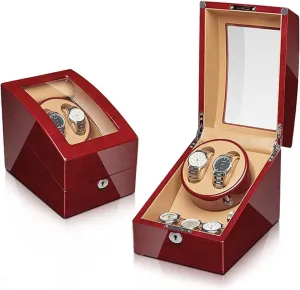 Watch Storages Wood Shell Piano Finish Silent Mabuchi Motor Flexible Watch Pillow Acrylic Glass strip terrifyingly Safety Lock Display Box Automatic Watch Winder For 2 3/4  6 Watches With Extra 