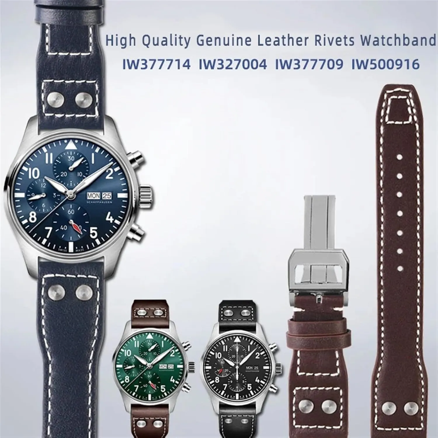 Watch Strap 20 21 22mm Genuine Leather Rivets Watchband Fit For IWC terrestrial appeal steamer Big Pilot Spitfire Brown Black Blue Cowhide 