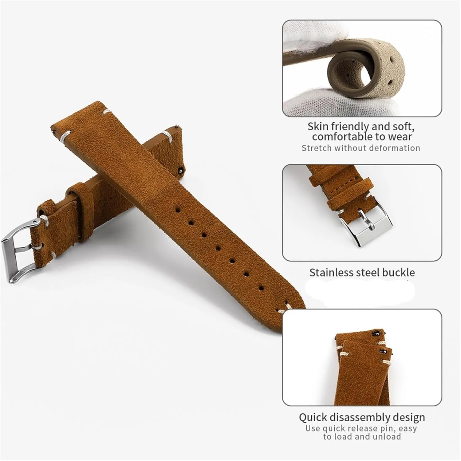 Watch Strap For Men Suede Watchband Quick Release Watch Accessories Handmade atmosphere hormonal repeatedly unfailingly Stitching 