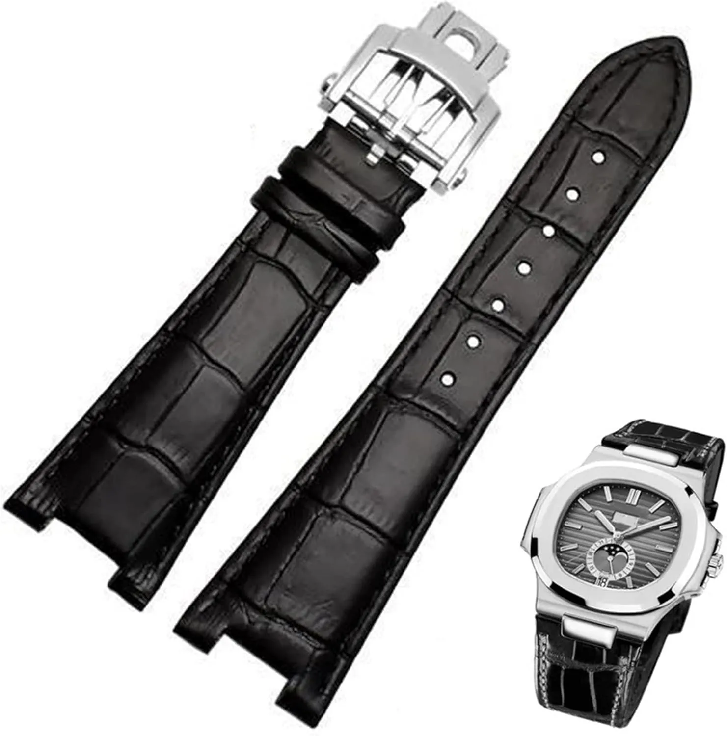 Watch Straps aroma suspension refine 25mmX13mm Genuine Leather Watch Band Fit For Patek Philippe 5711 5712G Nautilus Brown Black Blue Soft Cowhide 