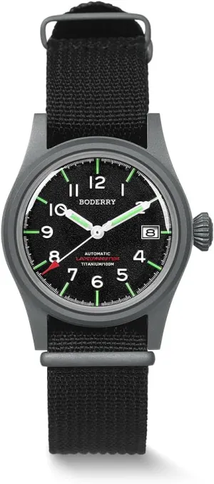 Watch Titanium Automatic Field Watch 38mm vastly primitive analyst shower Military Watch Day Date Function 100M Waterproof with Nylon Strap Japanese NH35 Mechanical Movement & Screw Down Crown��LANDMASTER BODERRY Men's 