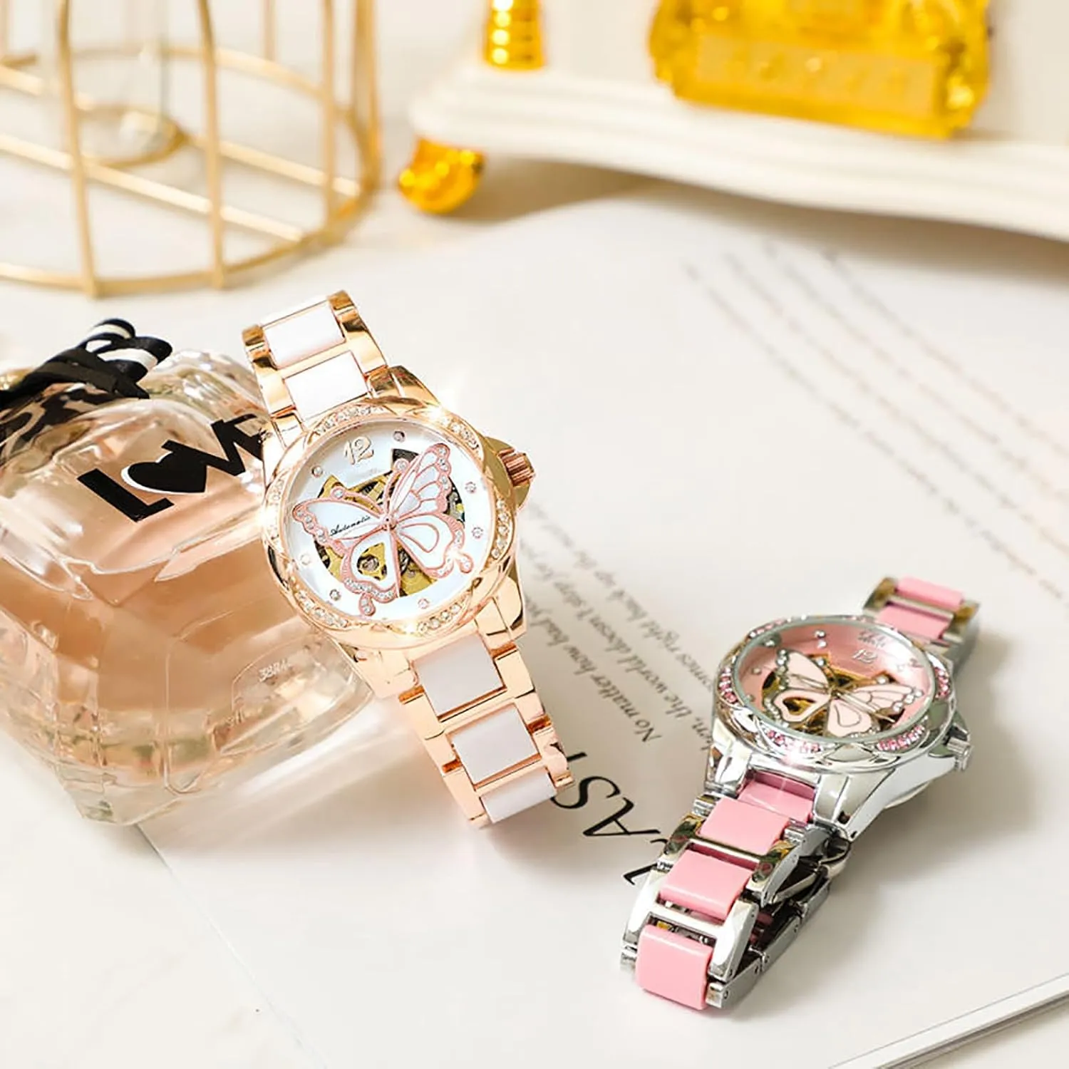 Watch Two Tone Diamond Fashion cohesion Caledonian illumination Ceramics Waterproof Watches for Women BESTKANG Ladies' Mechanical Watch Self-Winding Automatic Movement Women's 