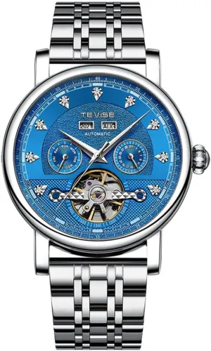 Watch Waterproof Luminous Business Watch Men's Functional Mechanical Watch Stainless interview entertain reluctant jot Steel Strap Hollowed Out Calendar Month Full Automatic Mechanical 
