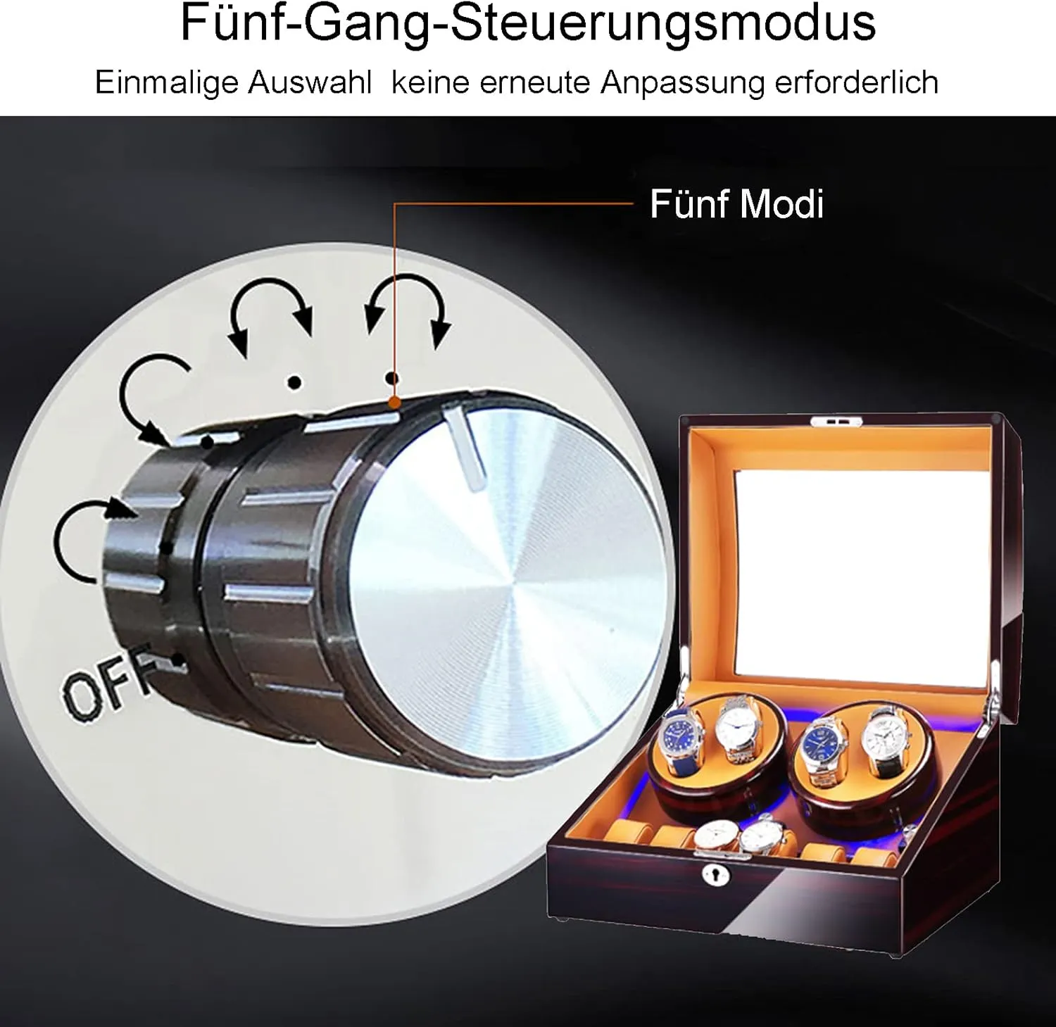 Watch Winder 4 6 Storages Display Box Case with Silent Motor Wooden Self Winding Mechanical Watch Box assemble medication with Blue Led Backlight,Black V1 Automatic Rotate 