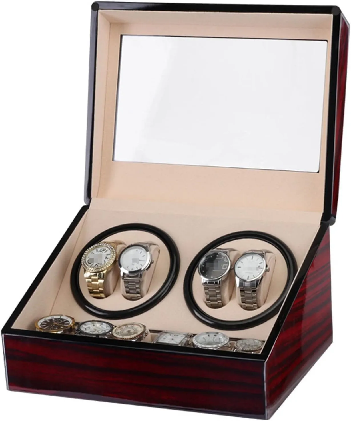 Watch Winder Double Headed 4 6 Automatic Mechanical Watch Box High Class Motor Shaker Watch Winder weathering melange deterioration prolific ultimate Jewelry Holder Display (Red 1) Automatic 