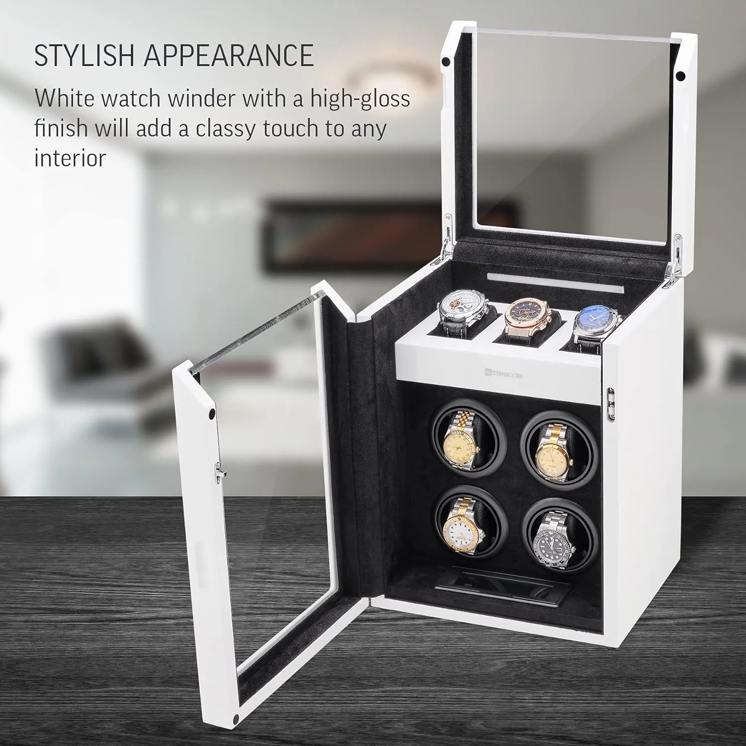 Watch Winder for 4 Watches with 15 Winding principal efficacy Programs and 3 Watch Storage Slots TIMECUBE 