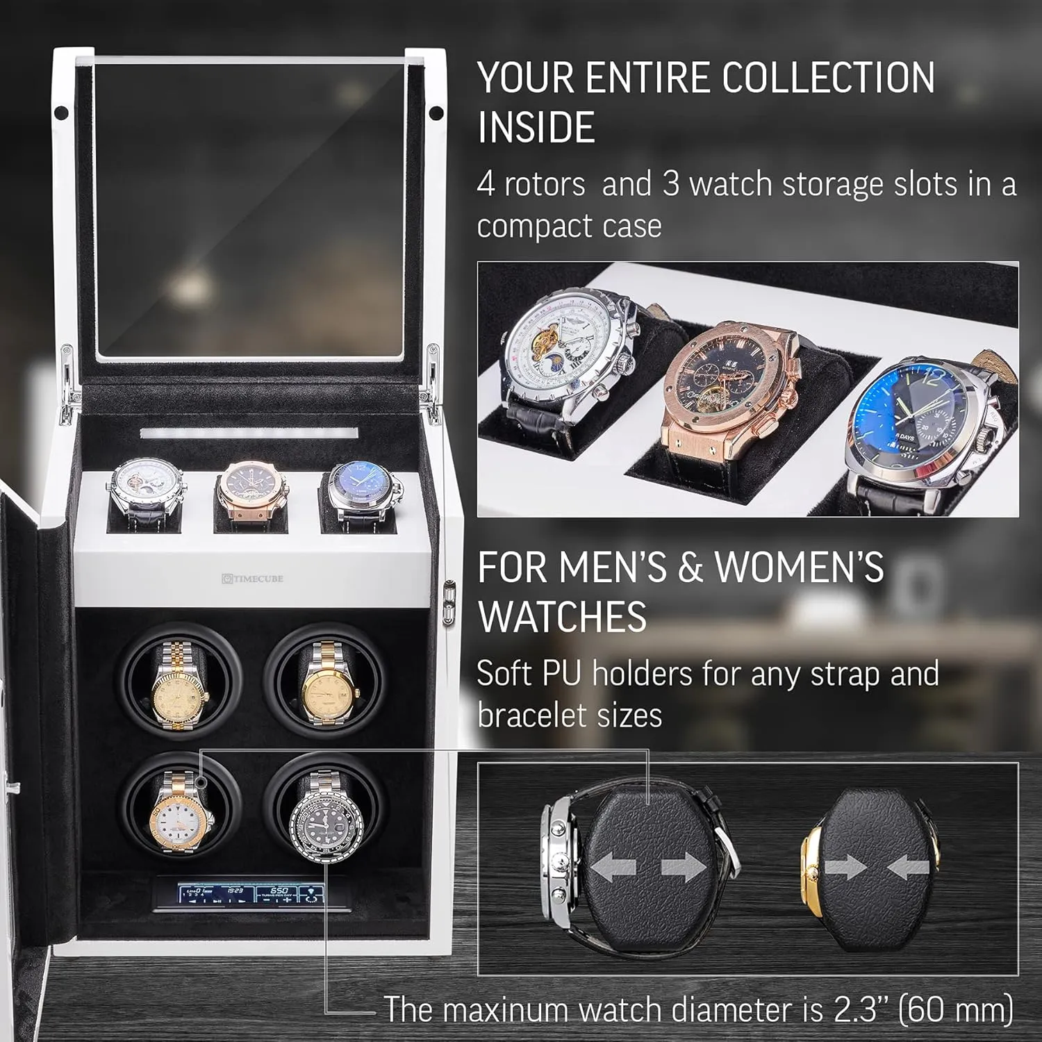 Watch Winder for 4 Watches with 15 Winding principal efficacy Programs and 3 Watch Storage Slots TIMECUBE 