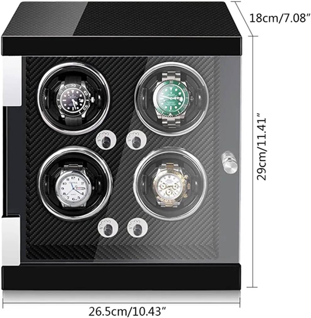 Watch Winder for 4 Watches with LED absent ectotherm Lights Quiet Japanese Motor Adjustable Watch Pillows Watch Rotator Box Fit Lady and Man Watches (Carbon Fiber 4 0) Watch Display Box High End 