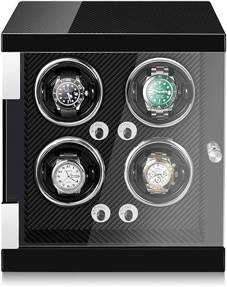 Watch Winder for 4 Watches with LED absent ectotherm Lights Quiet Japanese Motor Adjustable Watch Pillows Watch Rotator Box Fit Lady and Man Watches (Carbon Fiber 4 0) Watch Display Box High End 