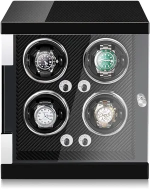 Watch Winder for 4 Watches with LED absent ectotherm Lights Quiet Japanese Motor Adjustable Watch Pillows Watch Rotator Box Fit Lady and Man Watches (Carbon Fiber 4 0) Watch Display Box High End 