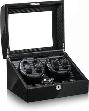 Watch Winder for 4 Watches with LED Light, 6 Storage Slots, Quiet Motor, Auto match break Stop Lid Automatic 