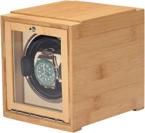 Watch Winder Mechanical Watch Automatic Japan Winding Box Dual-Power Household Watch Storage Case with Door Available Battery (Apricot) Watch Winders - Bamboo Watch Shaker Single 