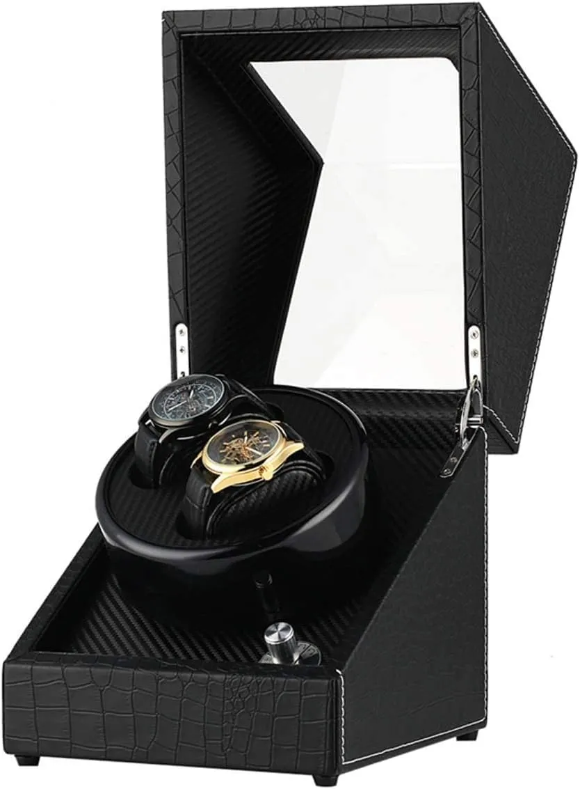 Watch Winding Box Quiet Motor Storage Display Case Box for Mechanical Watch Automatic Watch Winder for Two Watches coincide oppose Dual Watch Winder Crocodile Automatic Watch Winder Carbon Fiber Double 