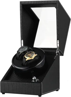 Watch Winding Box Quiet Motor Storage Display Case Box for Mechanical Watch Automatic Watch Winder for Two Watches coincide oppose Dual Watch Winder Crocodile Automatic Watch Winder Carbon Fiber Double 