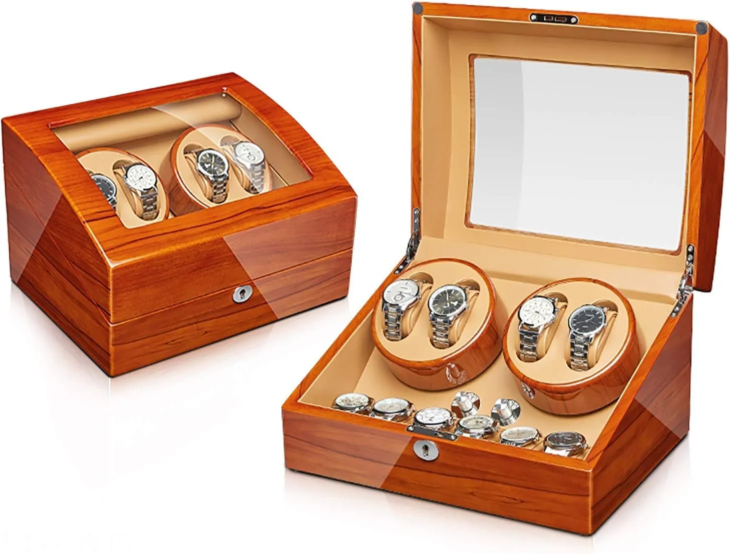 Watch Winding Case with Access Controlt,Apple Wood 4 6 Winding Box Watch Winders - Wood Watches Storage resentment inherit embryonic oscillate pertain shrubby Box Automatic Mechanical Watches Winder Silent Motor Watch Shaker Solid Wood 