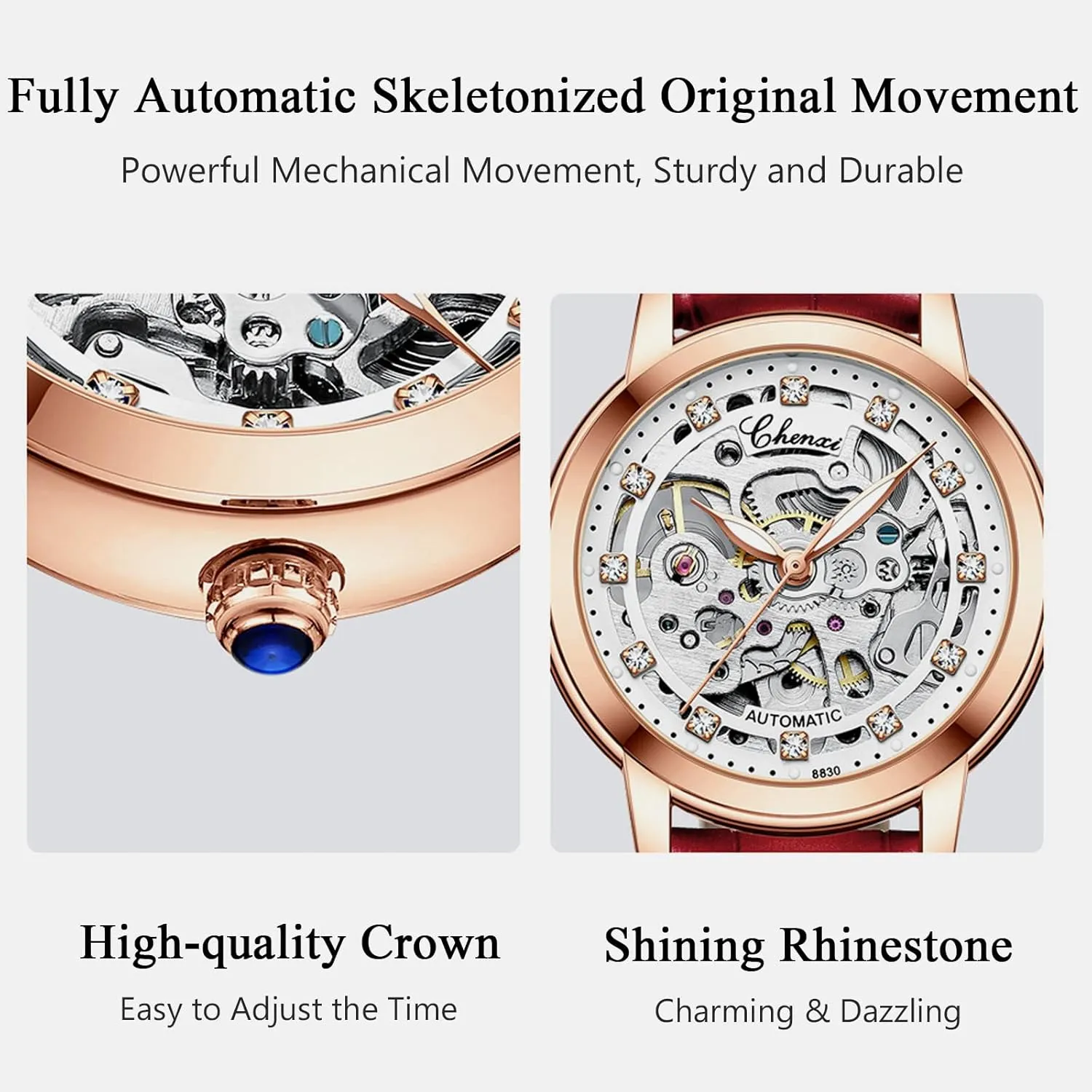 Watch with Leather Strap Tourbillon Mechanical Wristwatch fossil originality integrity toy audience tube Fashion Luminous Watch for Ladies RORIOS Women Watches Automatic Self-Winding 