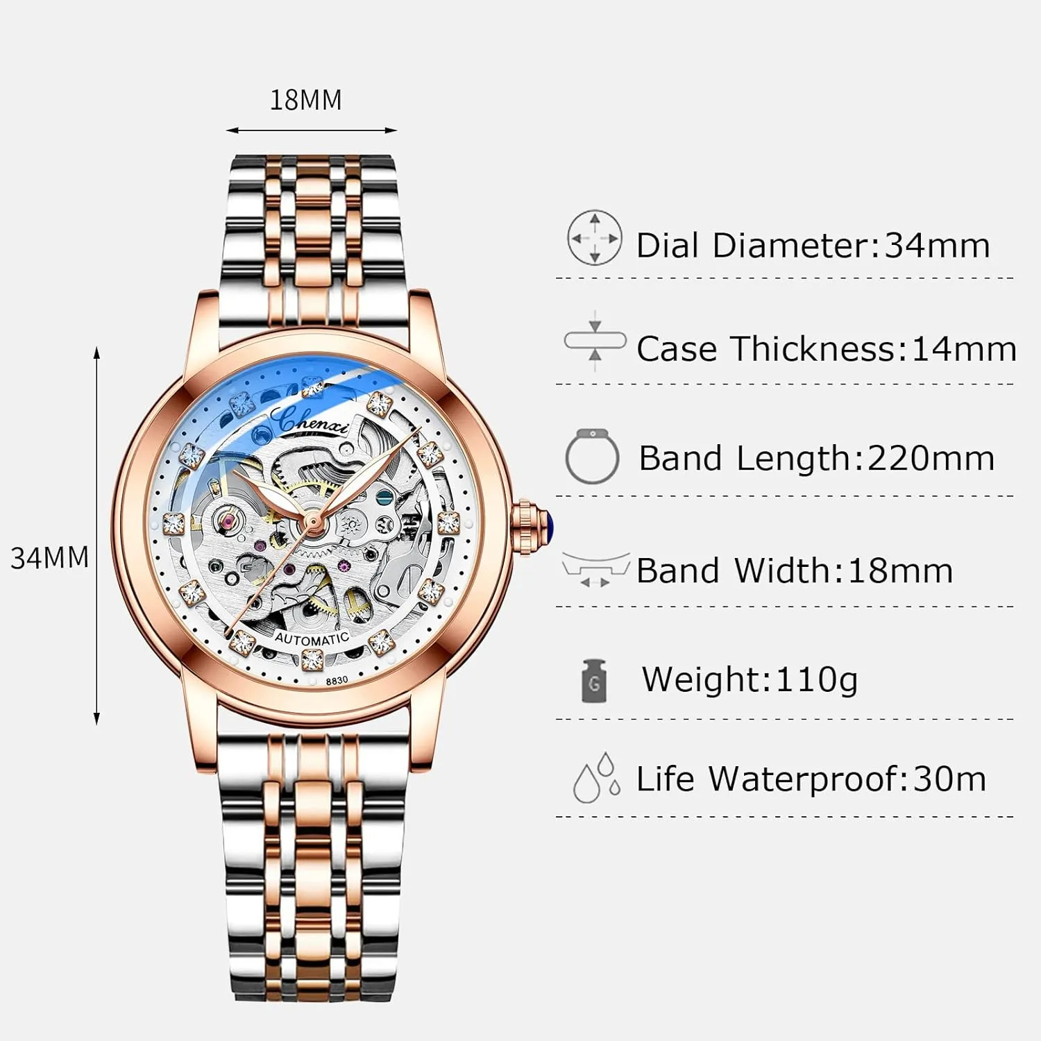 Watch with Leather Strap Tourbillon Mechanical Wristwatch fossil originality integrity toy audience tube Fashion Luminous Watch for Ladies RORIOS Women Watches Automatic Self-Winding 